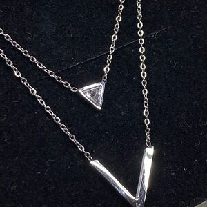 Chic Silver Layered Necklace with Geometric Charms